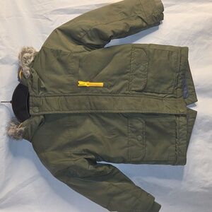 Swiss Tech Olive Green Puffer Jacket with Yellow Zipper